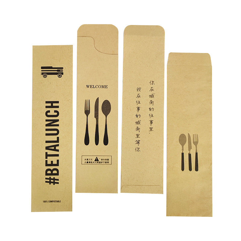 Customized kraft Disposable Cutlery Utensil Holder HL40KCB01